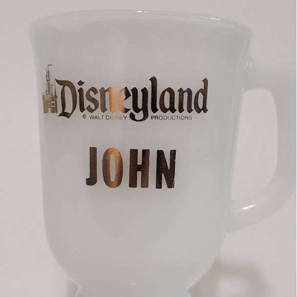 Vintage Disneyland Mug "JOHN" Gold Lettering Milk Glass Pedestal Mug Mid Century - Picture 2 of 10